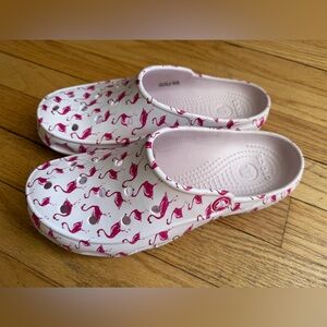 CROCS White Clog with Pink Flamingo Pattern Women’s Size 8